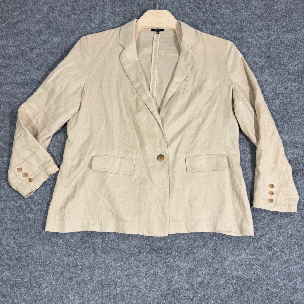 Quince Linen Blazer One Button Professional Womens XL Beige 100% European Linen